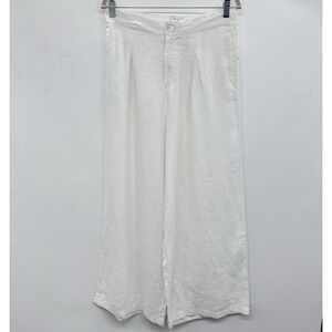 Halston 100% Linen Wide Leg Pants Sz L White Vacation Beach Resort Coastal Boat